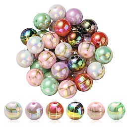 Honeyhandy UV Plating Rainbow Iridescent Acrylic Beads, Drawbench, Round, Mixed Color, 15.5x15mm, Hole: 2.7mm