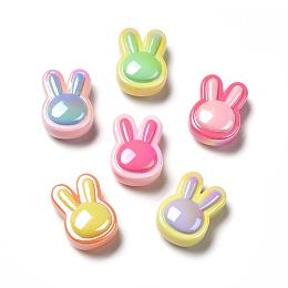 Two Tone UV Plating Rainbow Iridescent Acrylic Beads, Rabbit, Mixed Color, 23.5x17x10.5mm, Hole: 3.5mm