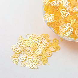 Honeyhandy Ornament Accessories Plastic Paillette/Sequins Beads, Smiling Face, Yellow, 8x6x0.1mm, Hole: 0.8mm