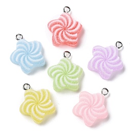 Honeyhandy Opaque Resin Pendants, Druzy Star Charms with Platinum Plated Iron Loops, Mixed Color, 21x17.5x7mm, Hole: 1.8mm