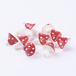 Honeyhandy Resin Mushroom Pendants, Red, 34~36x22~26x22~26mm, Hole: 2mm