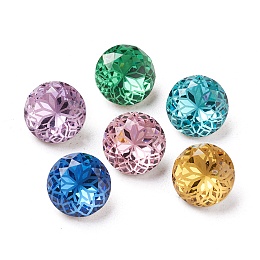 Honeyhandy K9 Glass Rhinestone Pointed Back Cabochons, Back Plated, Faceted, Flat Round, Flower Pattern, Mixed Color, 10x6mm