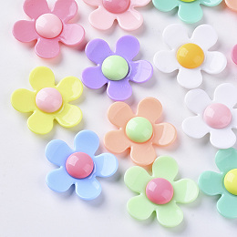 Honeyhandy Opaque Acrylic Beads, Flower, Mixed Color, 22x22~23x7~8mm, Hole: 1.4mm