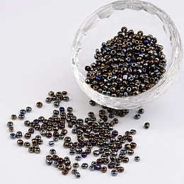 Honeyhandy 8/0 Electroplated Iris Round Glass Seed Beads, Colorful, 3mm, Hole: 1mm, about 1101pcs/50g