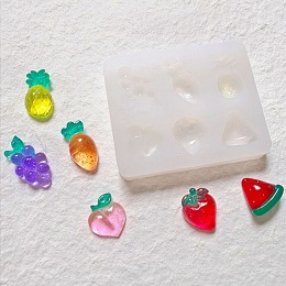 Honeyhandy DIY Grape & Pineapple & Peach & Strawberry & Carrot Shape Cabochon Silicone Molds, Resin Casting Molds, for UV Resin & Epoxy Resin Jewelry Making, White, 72x60x11mm, Inner Diameter: 17.5~27.5x13~23mm