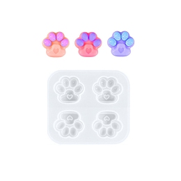 Honeyhandy Cat Paw Print DIY Pendant Silicone Molds, for Keychain Making, Resin Casting Molds, For UV Resin, Epoxy Resin Jewelry Making, White, 51x55x12mm, Inner Diameter: 20x19mm