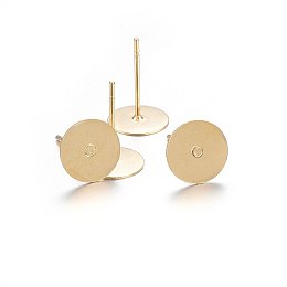 Honeyhandy 304 Stainless Steel Stud Earring Findings, Flat Round, Golden, 12x8mm, Pin: 0.8mm