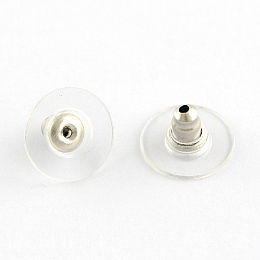 Honeyhandy 304 Stainless Steel Plastic Ear Nuts, Earring Backs, Stainless Steel Color, 11.5x6mm, Hole: 0.8mm