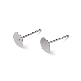 Honeyhandy 316 Surgical Stainless Steel Flat Round Blank Peg Stud Earring Settings, Stainless Steel Color, Tray: 6mm, 12x6mm, Pin: 0.8mm