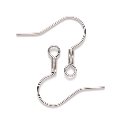 Honeyhandy 304 Stainless Steel Earring Hooks, Ear Wire, with Horizontal Loop, Stainless Steel Color, 17~19x19mm, Hole: 2mm, Pin: 0.7mm