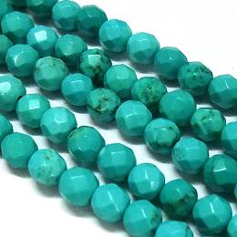 Honeyhandy Natural Howlite Round Beads Strands, Dyed, Faceted, Turquoise, 4mm, Hole: 1mm