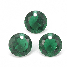 Honeyhandy Cubic Zirconia Charms, Faceted, Flat Round, Green, 6x3.5mm, Hole: 0.8mm