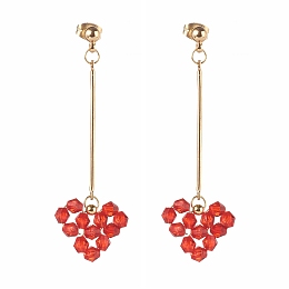 Honeyhandy Brass Dangle Stud Earrings, with Transparent Acrylic Beads, Heart, Red, 59mm, Pin: 0.8mm