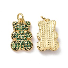 Honeyhandy Brass Micro Pave Cubic Zirconia Pendants, with Jump Ring, Bear Charms, Golden, Green, 19x12x4mm, Hole: 3mm