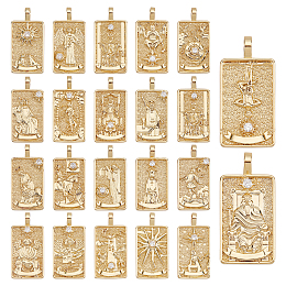 OLYCRAFT 22Pcs 18K Gold Plated Tarot Card Pendant Charms 30x15x4mm Micro Pave Clear Cubic Zirconia Pendants for Jewelry Necklace Making