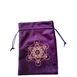 Honeyhandy Velvet Tarot Cards Storage Bags, Tarot Desk Storage Holder, Purple, Metatron Cube, Chakra Theme, 18x13cm