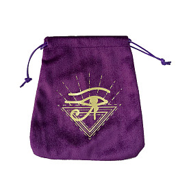 Honeyhandy Velvet Tarot Cards Storage Drawstring Bags, Tarot Desk Storage Holder, Purple, Eye of Ra Pattern, 16.5x15cm