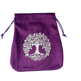 Honeyhandy Velvet Tarot Cards Storage Drawstring Bags, Tarot Desk Storage Holder, Purple, Tree of Life Pattern, 16.5x15cm