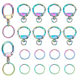 PandaHall Elite 10Pcs Zinc Alloy Swivel Clasps, Keychain Swivel Snap Clasps, with 10Pcs Ion Plating(IP) 304 Stainless Steel Split Key Rings, Rainbow Color, Clasps: 43x29.5x6mm, Hole: 4.5x8.5mm; Key Rings: 25x2mm