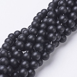 Arricraft Natural Black Agate Beads Strands, Grade A, Frosted, Round, Dyed & Heated, 8mm, Hole: 1mm, about 48pcs/strand, 15.5 inches