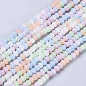 Honeyhandy Opaque Glass Beads Strands, Faceted, Rondelle, Mixed Color, 3x2.5mm, Hole: 0.5mm, about 185pcs/strand, 16.54 inch(42cm)