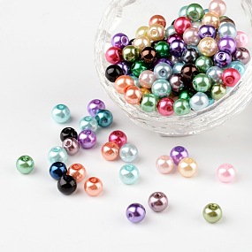 Honeyhandy Mixed Pearlized Glass Pearl Round Beads, Dyed, Size: 6mm, hole: 0.5mm
