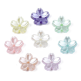 Acrylic Imitation Pearl Beads, Flower, Mixed Color, 11x11.5x4mm, Hole: 1.4mm