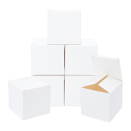 Kraft Paper Box, Festival Gift Wrapping Boxes, Gift Packaging Boxes, for Jewelry, Wedding Party, Square, White, 80x80x80mm