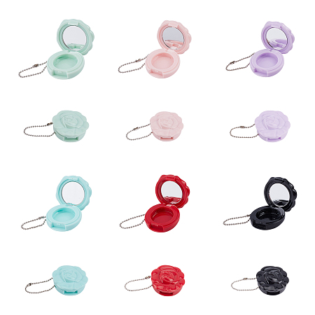 Olycraft Portable Plastic Empty Lipstick Container Case with Mirror, with Ball Chain Tag Chain, Mini Rose Shape, Mixed Color, 3.5x3.4x1.5cm; 6 colors, 2pcs/color, 12pcs/set