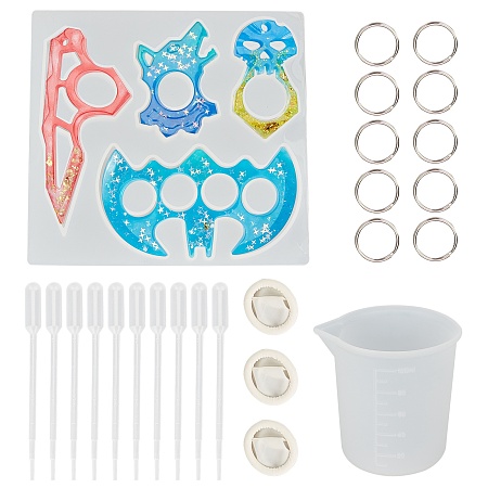 GORGECRAFT DIY Animal Self Defense Ring Molds Kits, incude Silicone Molds, Disposable Latex Finger Cots, Plastic Transfer Pipettes, 100ml Measuring Cup Silicone Glue Tools, Iron Split Key Rings, Mixed Color, 153x165x12mm, Inner Diameter: 117mm, 1pc