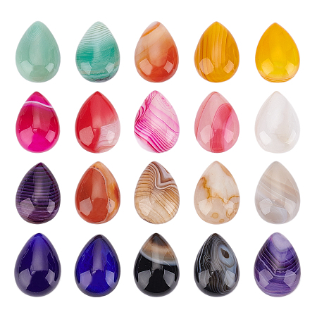 Natural Banded Agate/Striped Agate Cabochons, Dyed, Teardrop, 25x18x6~7mm; 10 colors, 2pcs/color, 20pcs/box