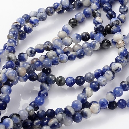 ARRICRAFT Natural Sodalite Beads Strands, Round, 4mm, Hole: 0.8mm, about 89pcs/strands, 15 inches