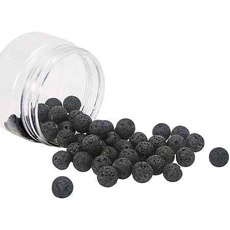 Natural Lava Beads Strands, Round, Black, 6mm, Hole: 0.8mm; about 400pcs/box
