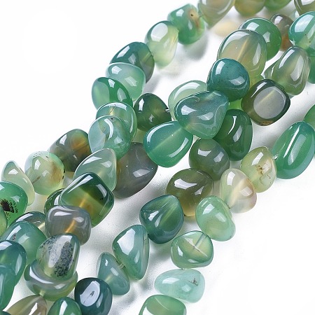 Natural Agate Beads Strands, Dyed & Heated, Tumbled Stone, Nuggets, Sea Green, 3~15x7~15x7~15mm, Hole: 1mm; about 42~44pcs, 14.56~14.76 inches(37~37.5cm)