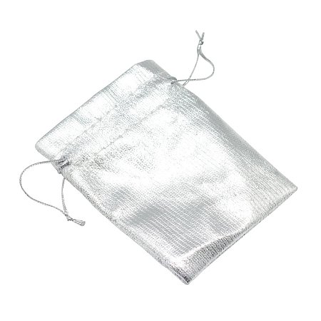 NBEADS 100 Pcs 3.54x2.76 Inch Silver Gift Bags Wedding Pouches Drawstring Bags Jewelry Pouches Favor Pouches