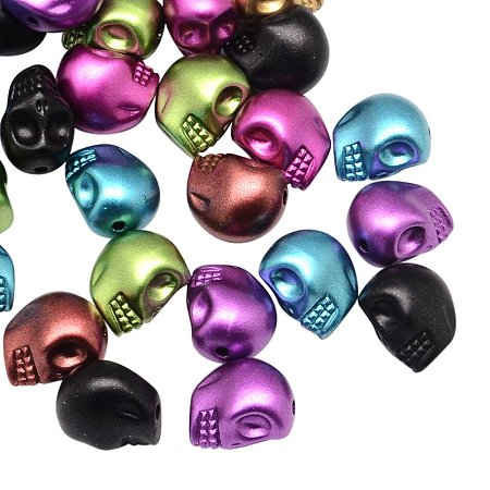 NBEADS 500g Matte Spray Painted Skull Acrylic Beads, Mixed Color, 13x9~10x12mm, Hole: 2mm; about 380pcs/500g