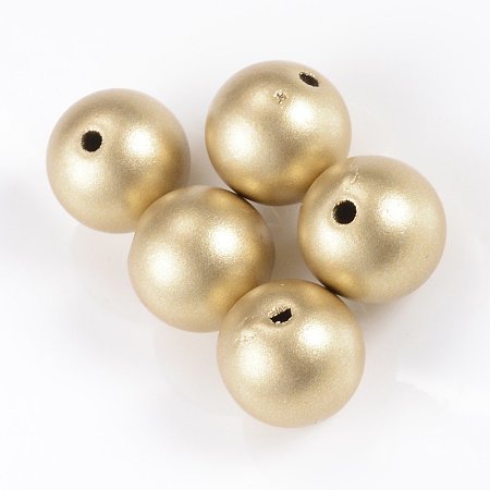 NBEADS 500g Matte Style Spray Painted Acrylic Beads, Round, Gold, 10mm, Hole: 2mm; about 885pcs/500g