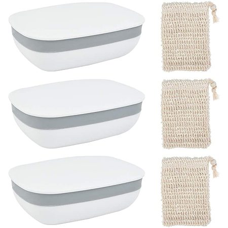 BENECREAT 3 Packs Soap Holder Soap Dish Container Box with Lids, 3 Packs Linen Soap Bag for Bathroom Use and Travel Use