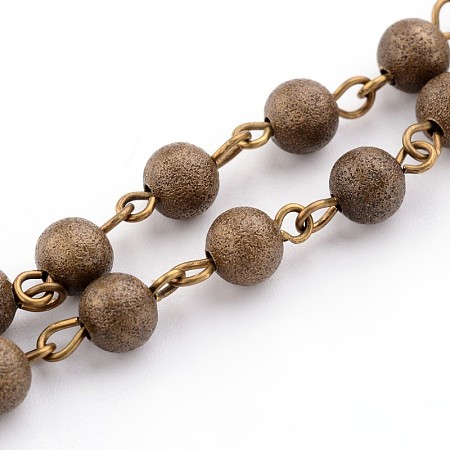 Honeyhandy Brass Textured Beads Handmade Chains, Unwelded, Antique Bronze, 39.3 inch