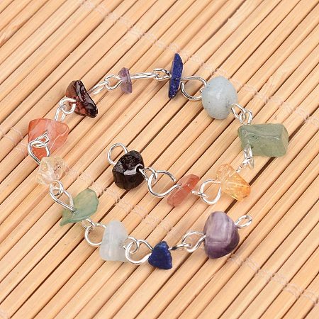 PandaHall Elite 5 Strands 3.3 Feet Gemstone Chip Stone Beads Chain Link with Eye Pin for Necklaces Bracelets Jewelry Making
