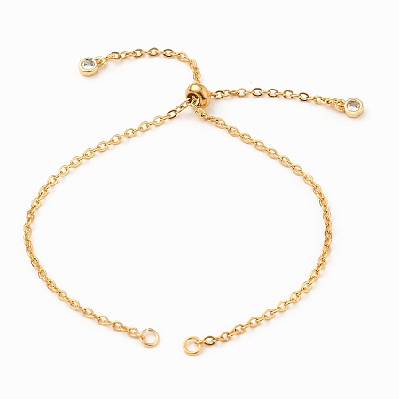 Honeyhandy Adjustable 304 Stainless Steel Cable Chain Slider Bracelet/Bolo Bracelets Making, with Brass Cubic Zirconia Charms, Golden, Single Chain Length: about 5-1/4 inch(13.3cm)