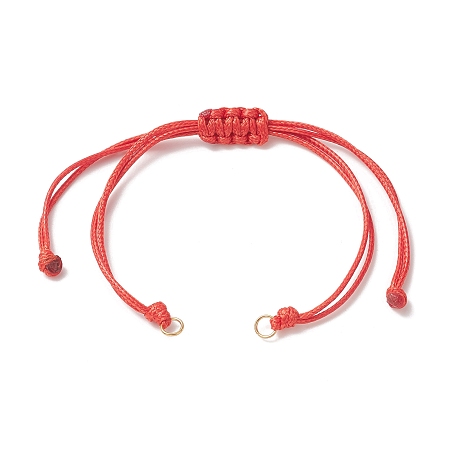 Honeyhandy Braided Waxed Polyester Cord, with 304 Stainless Steel Jump Rings, for Adjustable Link Bracelet Making, Red, 12-3/8 inch(31.4cm), Hole: 3.6mm