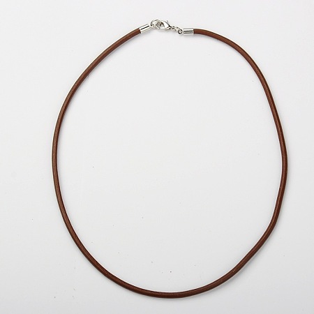 Honeyhandy Cowhide Leather Necklace Making, with Brass Lobster Claw Clasps and Brass Cord Ends, Platinum Metal Color, Saddle Brown, 46x0.3cm