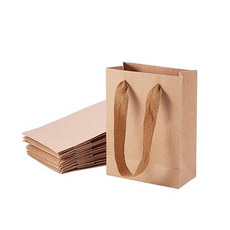 NBEADS 10 Pcs Rectangle Kraft Paper Pouches Gift Shopping Bags, with Nylon Thread, BurlyWood, 16x12x5.7cm