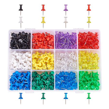 Pandahall Elite 12-Color 600 Pieces Push Pins Map Tacks for Home & Office with Reusable Organizing Container