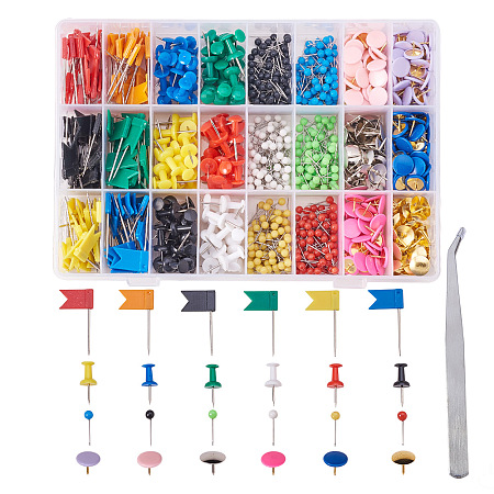 PandaHall Elite 1050 PCS Various Practical and Decorative Pushpins/Thumbtacks for Home or Office Organization, Colorful for Cork Board, Bulletin Board and Map Location
