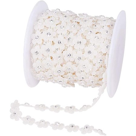BENECREAT 10 Yards White Flower Shape Pearl Trim Chain with Rhinestone for Home Wedding Party Decoration