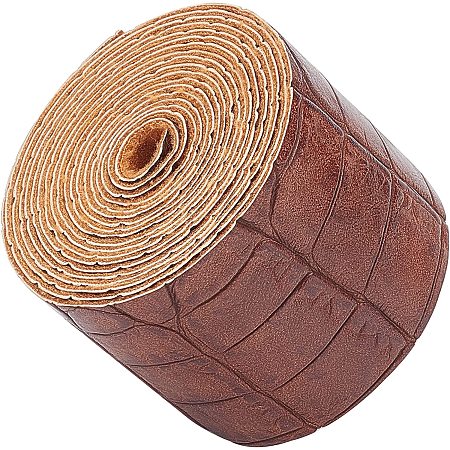 GORGECRAFT Crocodile Pattern Leather Strap Strip 2 Inch Wide 79 Inch Long Bump Texture Leather Belt Wrap Single Sided Flat Cord for DIY Crafts Projects Clothing Making Bag Handles（Coconut Brown）