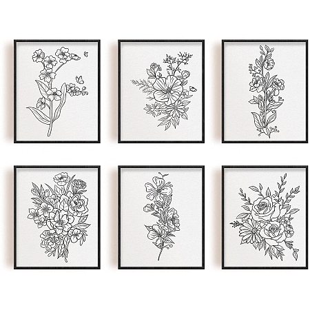 ARRICRAFT Home Decor Painting Canvas Wall Art Sketches A Bunch of Flower Canvas Hanging Painting Canvas Art 7.9x9.8inch Canvas Printing Artwork Wall Decoration Painting 6pcs/Set Bedroom Living Room
