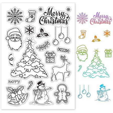 GLOBLELAND Merry Christmas Clear Stamps Transparent TPR Stamp Acrylic Stamping Block for Card Making Decoration and DIY Scrapbooking